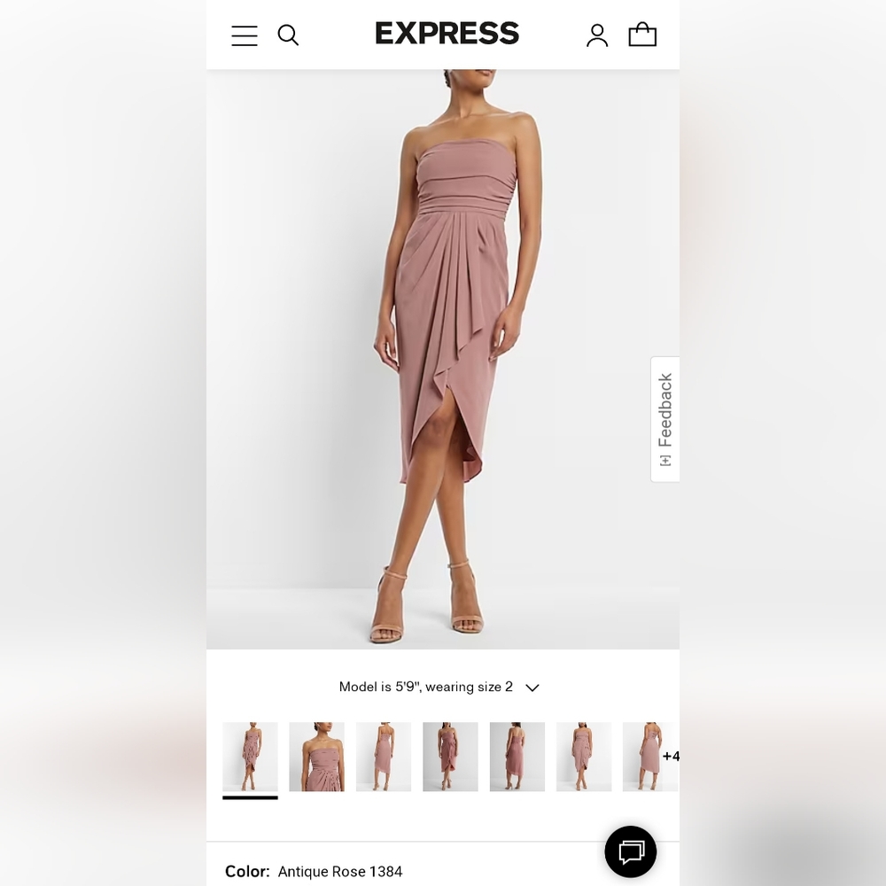 Express Strapless Dress, Mauve, Size 14